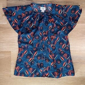Unique Vintage Blue and Red Floral Blouse